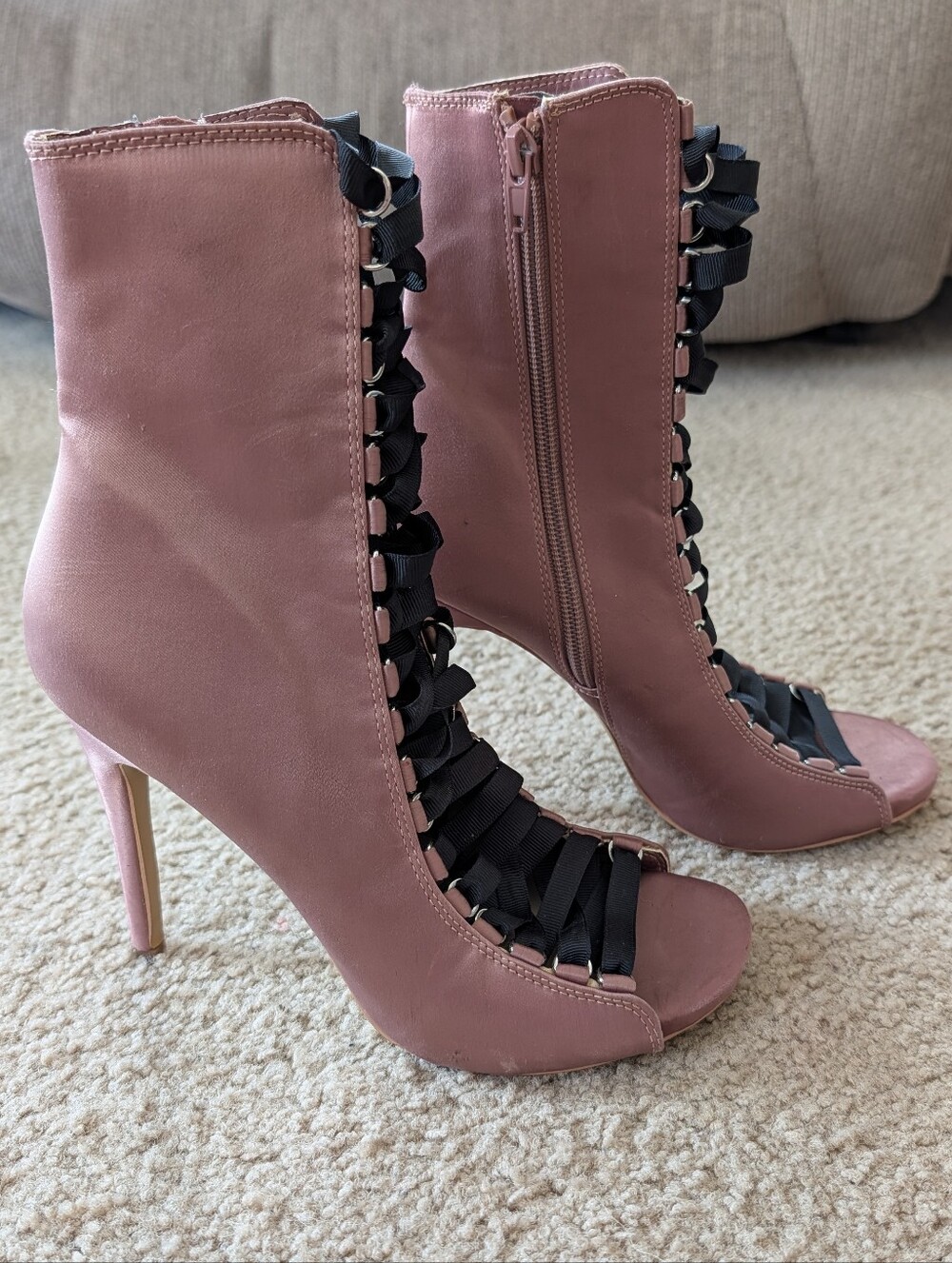 Women's Steve Madden Blush Pink Lace-Up Peep Toe Stiletto Booties